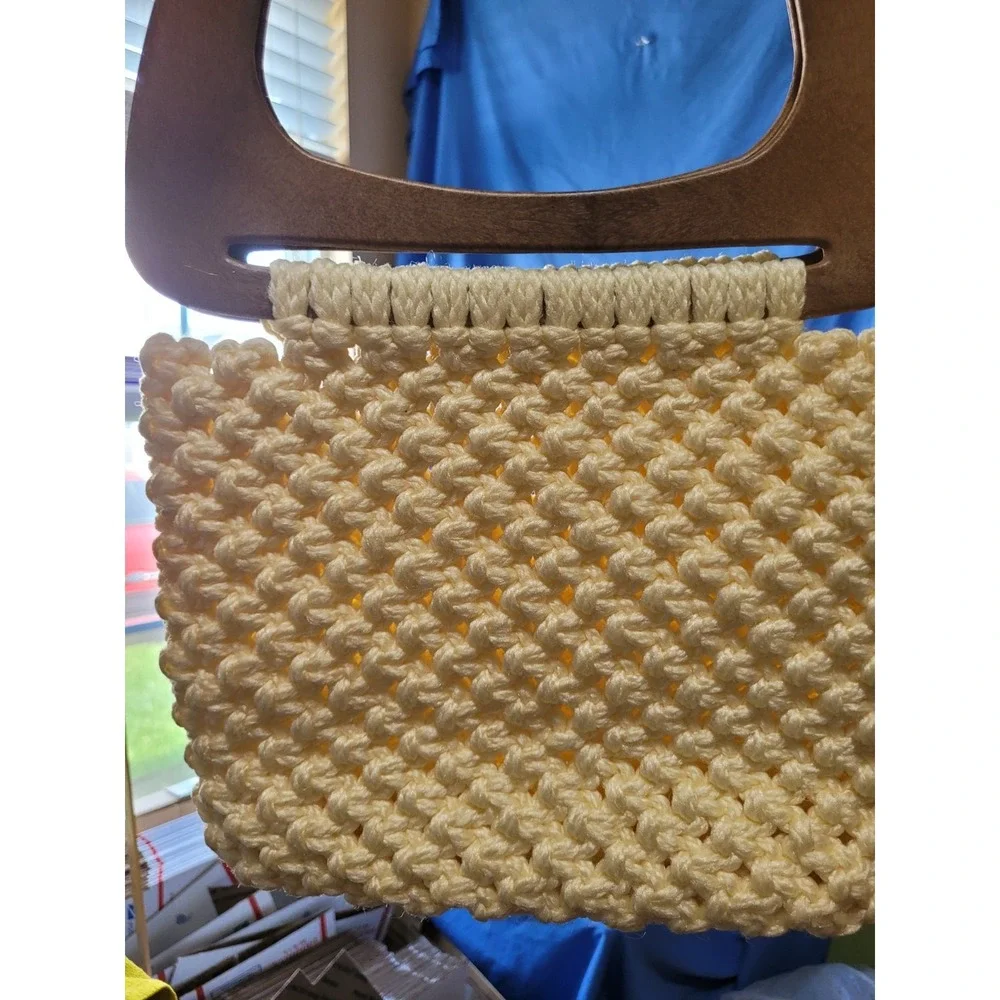 70's Vintage Boho Hippie‎ Festival Macrame Wooden Double Handle Handbag Handmade